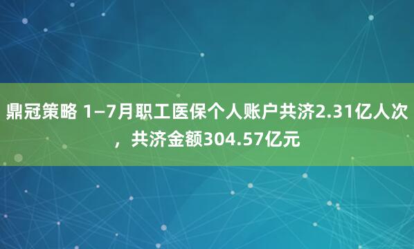 鼎冠策略 1—7月职工医保个人账户共济2.31亿人次，共济金额304.57亿元